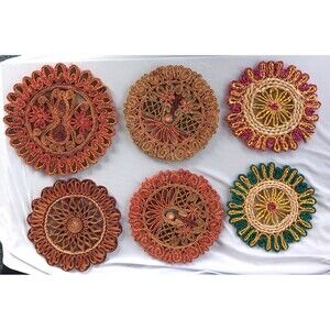 Set of 5 Vintage Raffia Straw Trivets/Hot Pads /Wall Hanging Boho Decor
